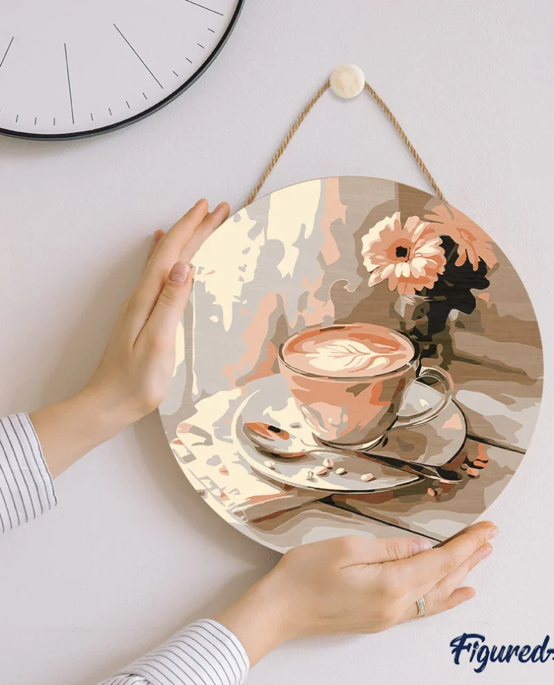 workshoppakket schilderen op een houten schijf - koffie