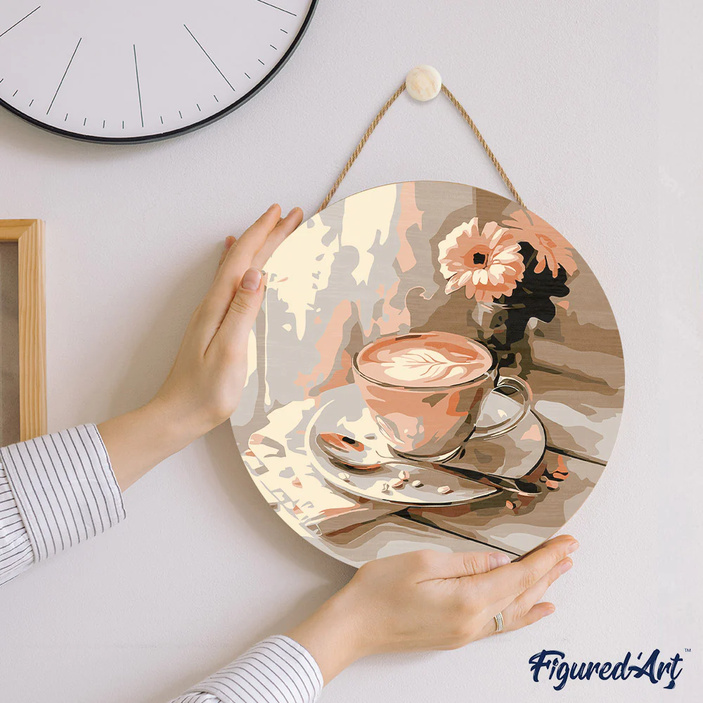 workshoppakket schilderen op een houten schijf - koffie